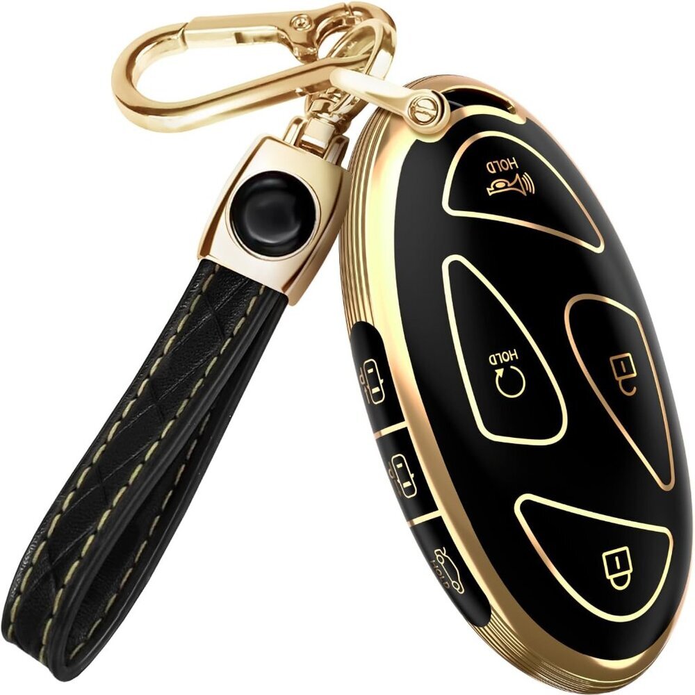 Compatible with Hyundai IONIQ 6 Key Fob Cover & Leather Keychain, 7 Buttons TPU